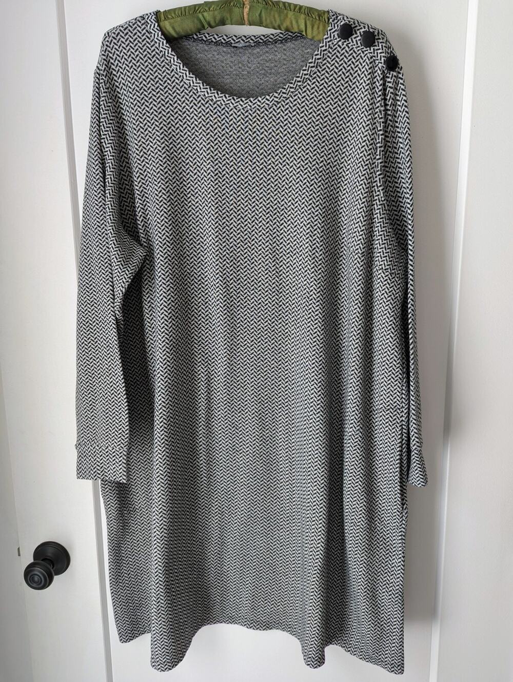 Studio 1886 Women's XXL Shift Dress Herringbone Black White Pockets Relaxed EUC